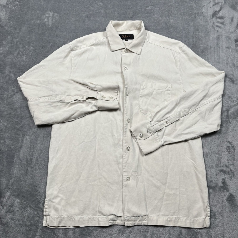 Quince Silk Shirt Men M White Twill Long Sleeve Button Up Collared Lightweight